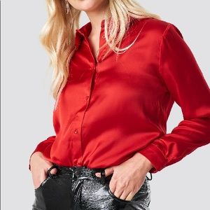 Long Sleeve Satin Shirt - Red